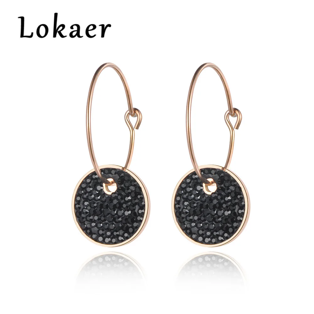 Lokaer серьги-кольца из нержавеющей стали белые и черные круглые глиняные кристаллы цвета розового золота вечерние ювелирные изделия свадебный подарок E18459