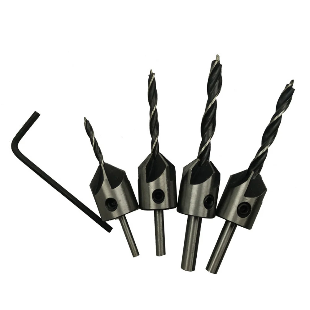 Hight Quality 4pcs HSS Countersink Drill Bit Set Screw Woodworking Chamfer Tool 3-6 mm Power Tools Drills Sets | Инструменты