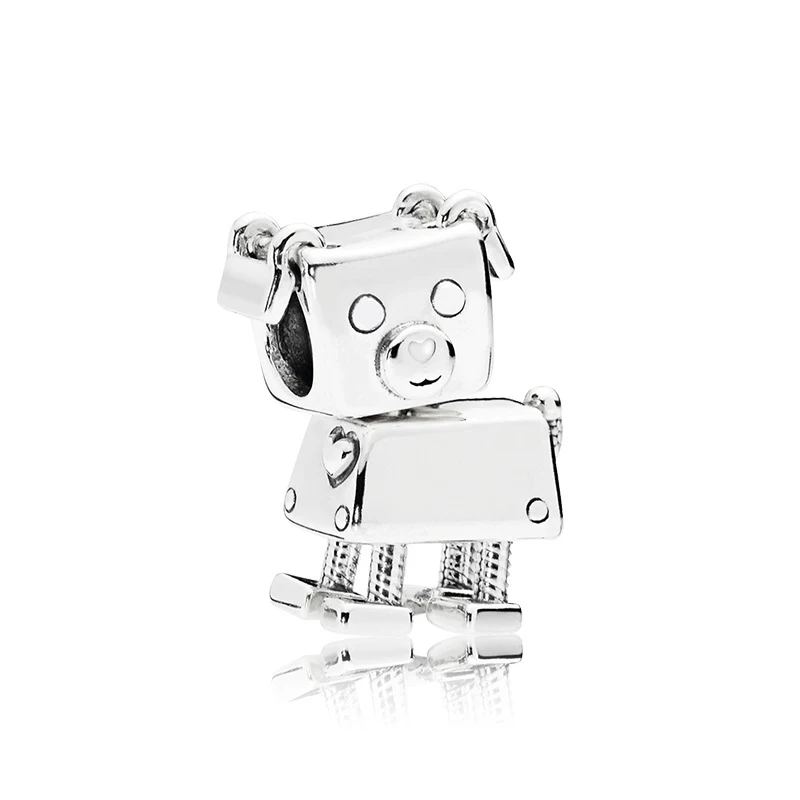 Robot Новинка, оригинальные посеребренные очаровательные браслеты Pandora, сделай сам, милая птица, мама, сердце, Висячие Подвески, бусины для женщин, ювелирное изделие - Цвет: Robot