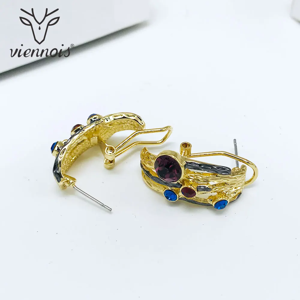 Viennois, женские серьги-гвоздики, ассиметричные, разные цвета, горный хрусталь, кристалл, Ретро стиль, пистолет/золото, серьги для сережек