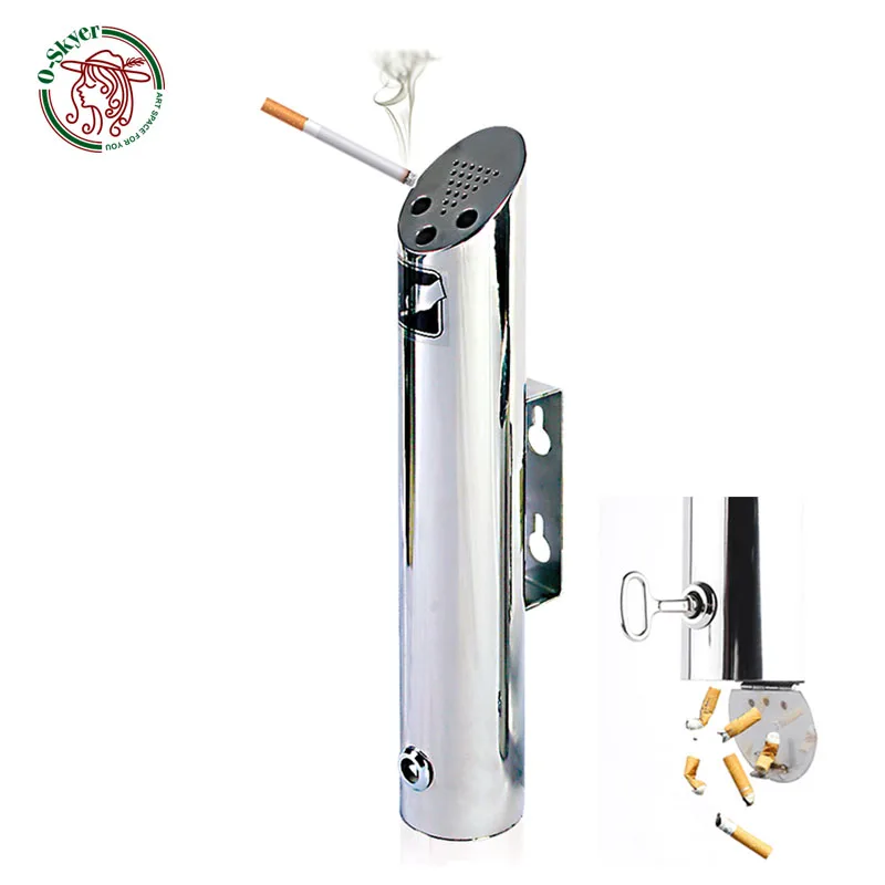 

2L Outdoor Ashtray Cylinder Wall Mounted Ashtray Stainless Steel 18-8 Cigarette Ash Bin Lockable
