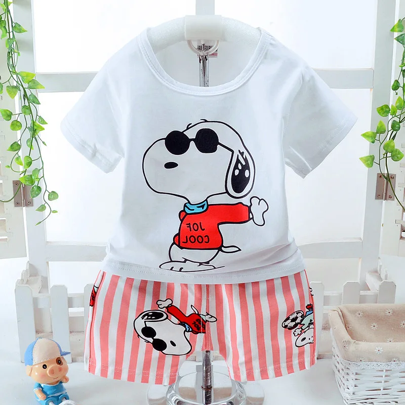 Лето 2018 хлопок с короткими рукавами Шорты для малых и средних мальчиков девочек