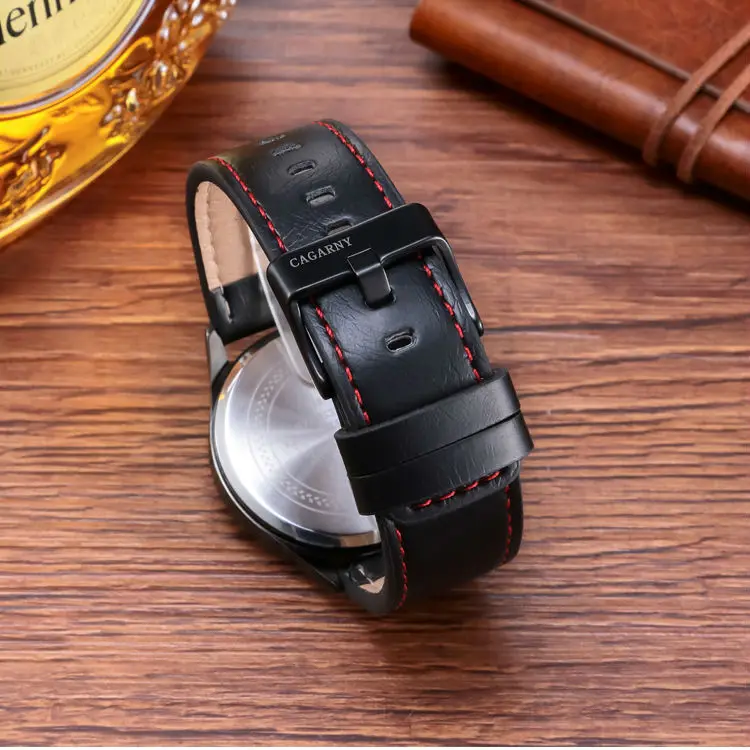 Модные кварцевые часы с кожаным ремешком мужские водонепроницаемые японские