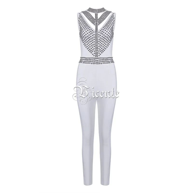 Vicente HOT 2019 New Chic Elegant Rivet Embellished Sexy Hollow Out Celebrity Party Wholesale Women Bandage Jumpsuit | Женская одежда