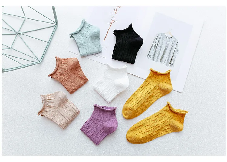 CHAOZHU новые модные женские весенние летние дышащие тонкие однотонные желтые белые фиолетовые черные розовые женские свободные короткие носки