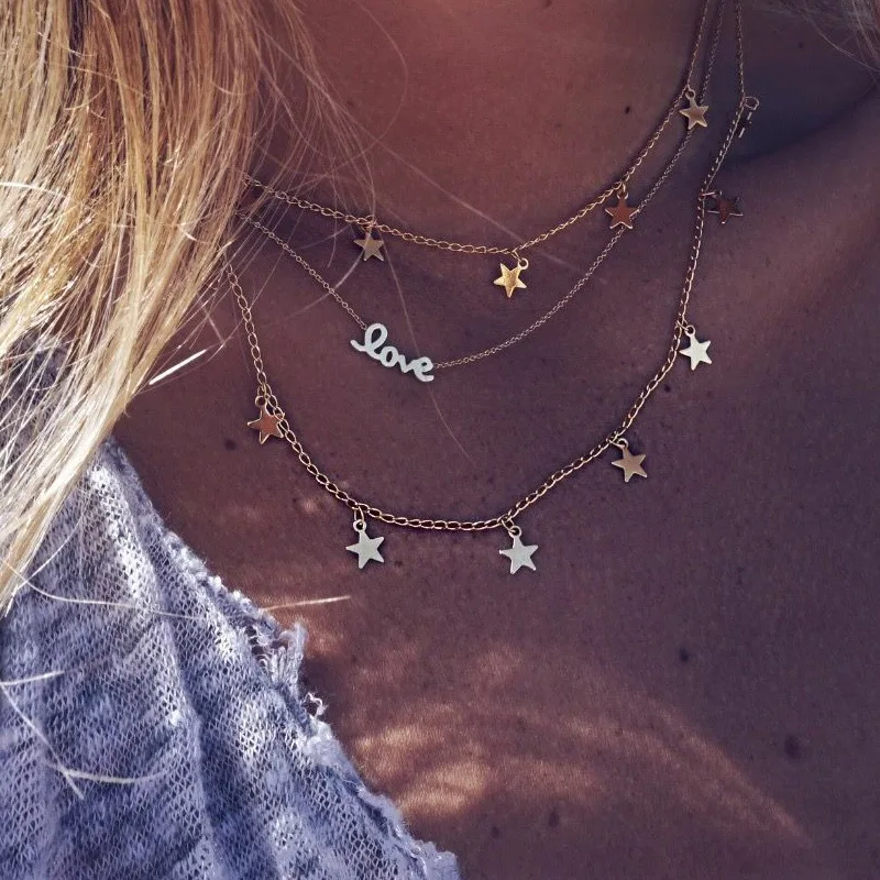 VIVILADY Boho золотистый цвет металлическая звезда Милая буква Многослойная цепь