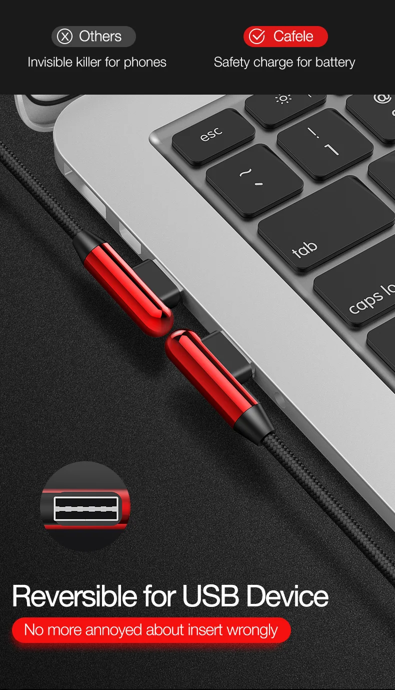 CAFELE светодиодный светильник L изгиб зарядки USB кабель для iPhone X Xr XS Max 8 7 6s Plus 5S 5c ipad локоть зарядки Кабели для IOS 12 11 10