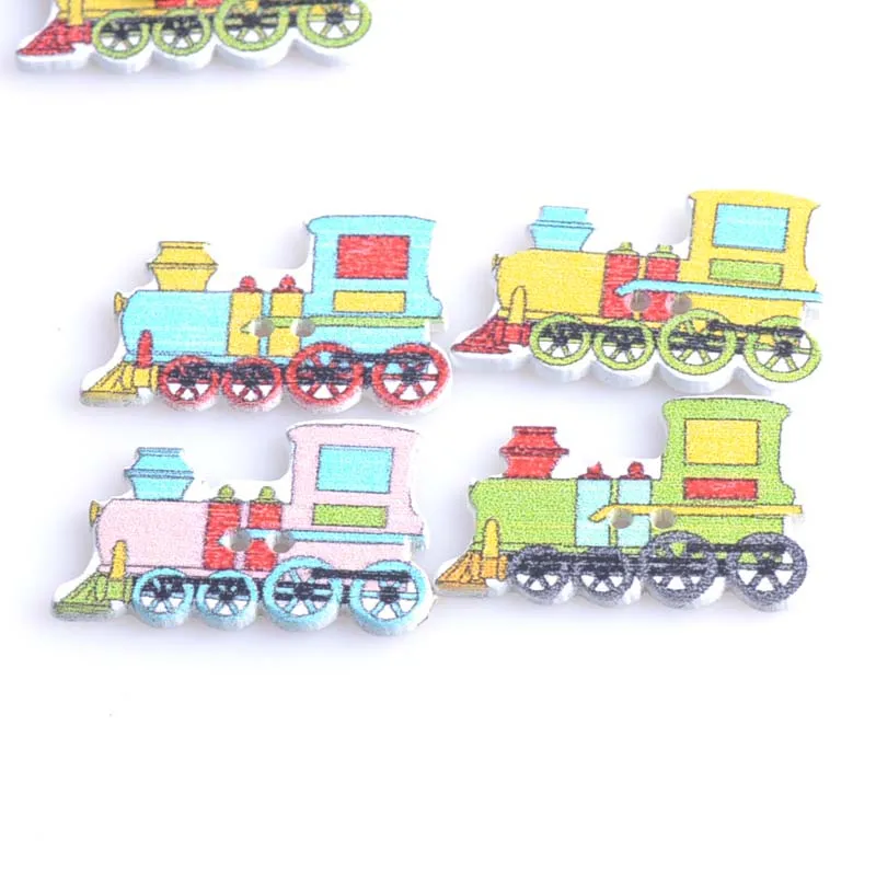 Деревянные пуговицы с рисунком поезда, случайные украшения для дома, смешанные Швейные декоративные пуговицы для скрапбукинга 50 шт. 20x32 мм MT0636