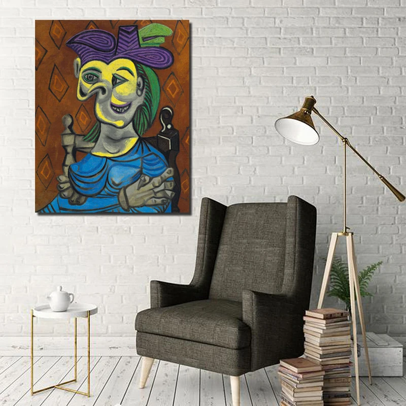 Пабло Пикассо женщина сидя голубое платье холст Картина гостиная украшение дома