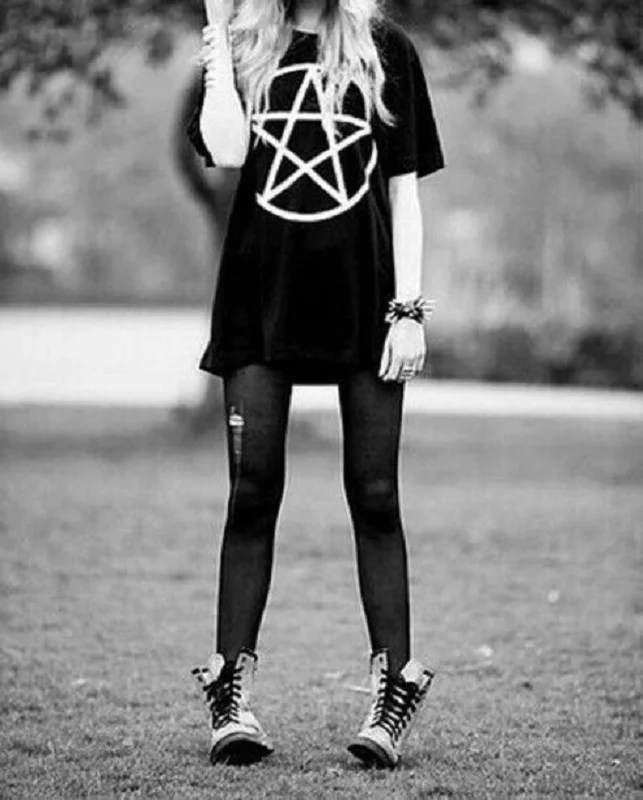 Pentagram T Shirt Women Graphic Harajuku T-shirt Gothic Short Sleeve Tops Tee Cotton Loose Women Shirts