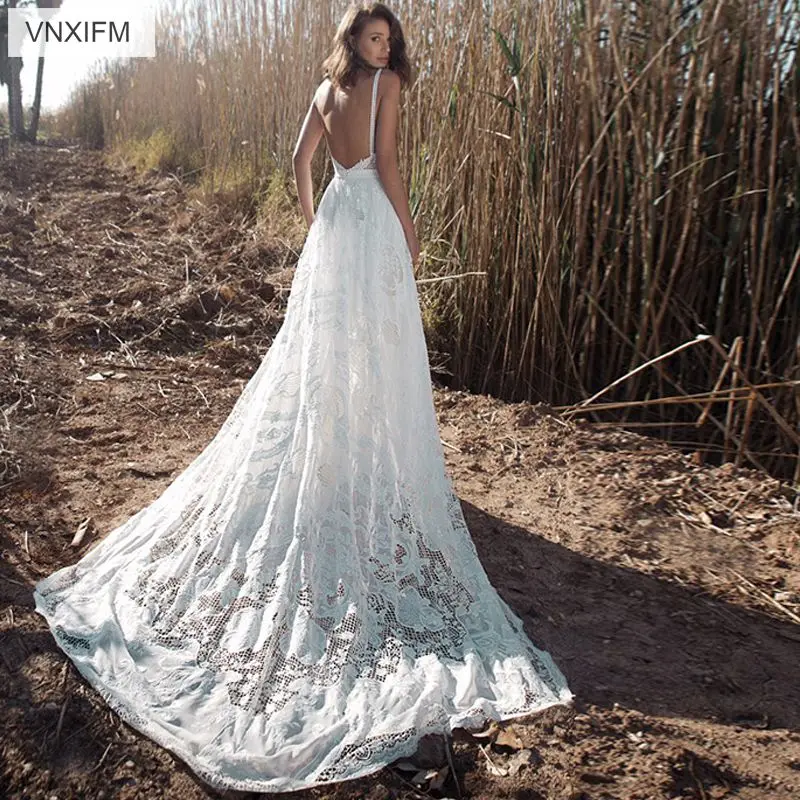 VNXIFM 2019 кружево Boho свадебный наряд на тонких бретельках v образный Вырез свадебные