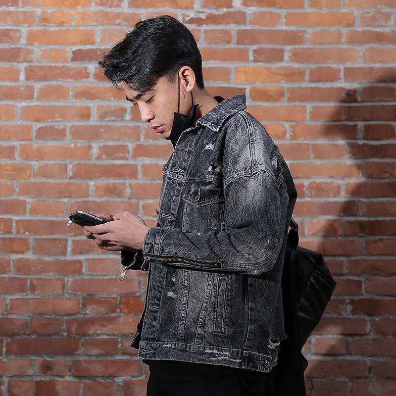 2019 Ретро галактика вышивка джинсовые куртки мужские рваные джинсы хип хоп