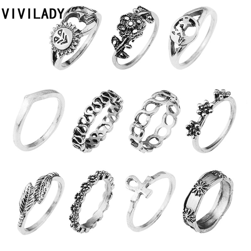 VIVILADY 11 шт./компл. этнический старинный палец средней длины ранняя Луна Звезда