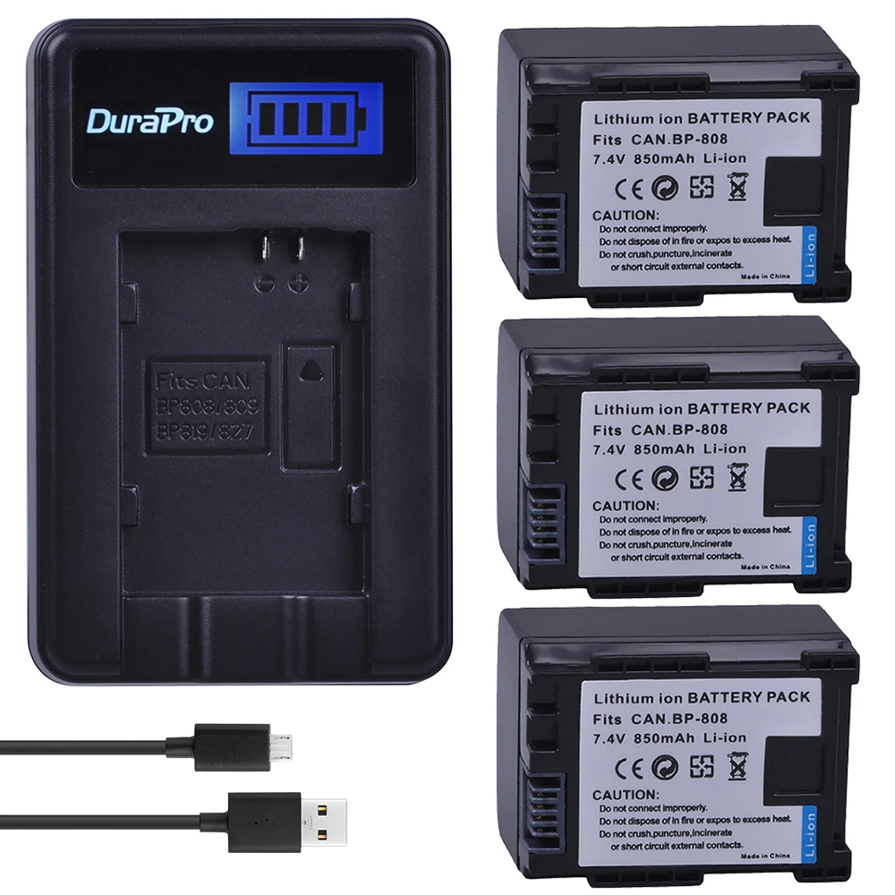 3 шт. Аккумулятор для камеры Canon BP 808 BP808 с ЖК дисплеем и USB зарядным устройством 827 809