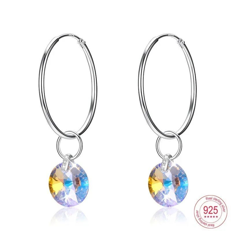 Серьги-капли Malanda с круглыми кристаллами от Swarovski, 925 пробы серебряные серьги для пирсинга, висячие серьги для женщин, свадебные ювелирные изделия - Окраска металла: Crystal AB