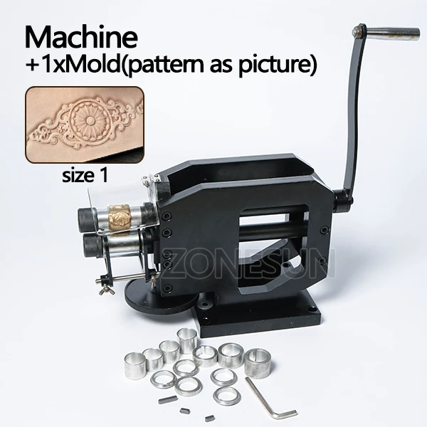 Machine with size 1 ZONESUN машина для штамповки кожи холодного прессования машина тиснения повторяющийся узор для кожаный ремень, гитара ремни логотип Embosser - Цвет: Machine with size 1