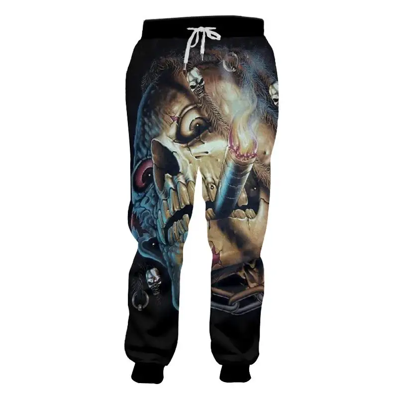 

UJWI Hiphop Sweat Pants Autumn Spring Men 3D Print Unique Skull Sweatpants Homme Bodybuilding Fitness Workout Full Length Pants