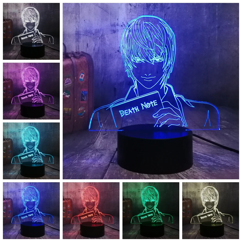 Death Note Yagami Light 3D LED Night 7 Color Table Desk Lamp Home Bedroom Decor Christmas Movie Fans Gift Kid Boy Toys | Лампы и