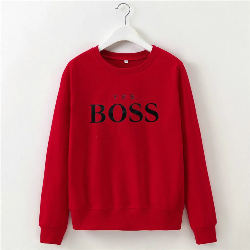 Женская толстовка с надписью Boss Повседневный пуловер длинным рукавом джемпер в