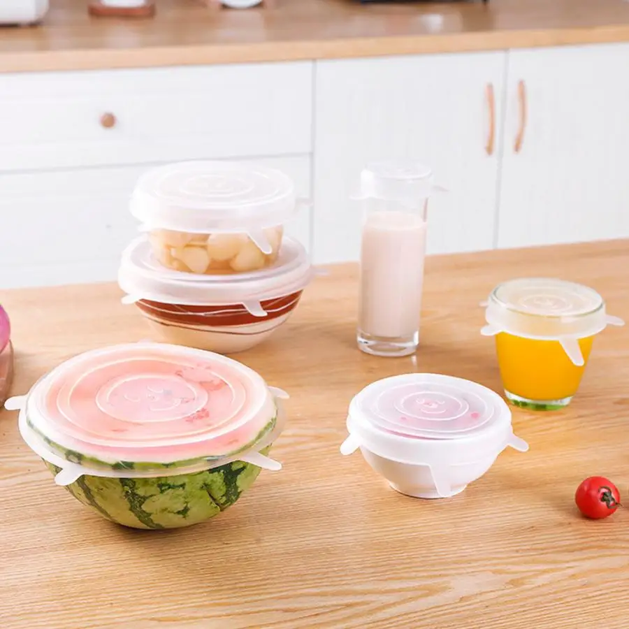 Прозрачная силиконовая крышка для сохранения пищевых продуктов 6 шт.