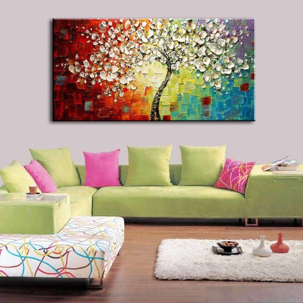 

New handmade Modern Canvas on Oil Painting Palette knife Tree 3D Flowers Paintings Home living room Decor Wall Art 168042