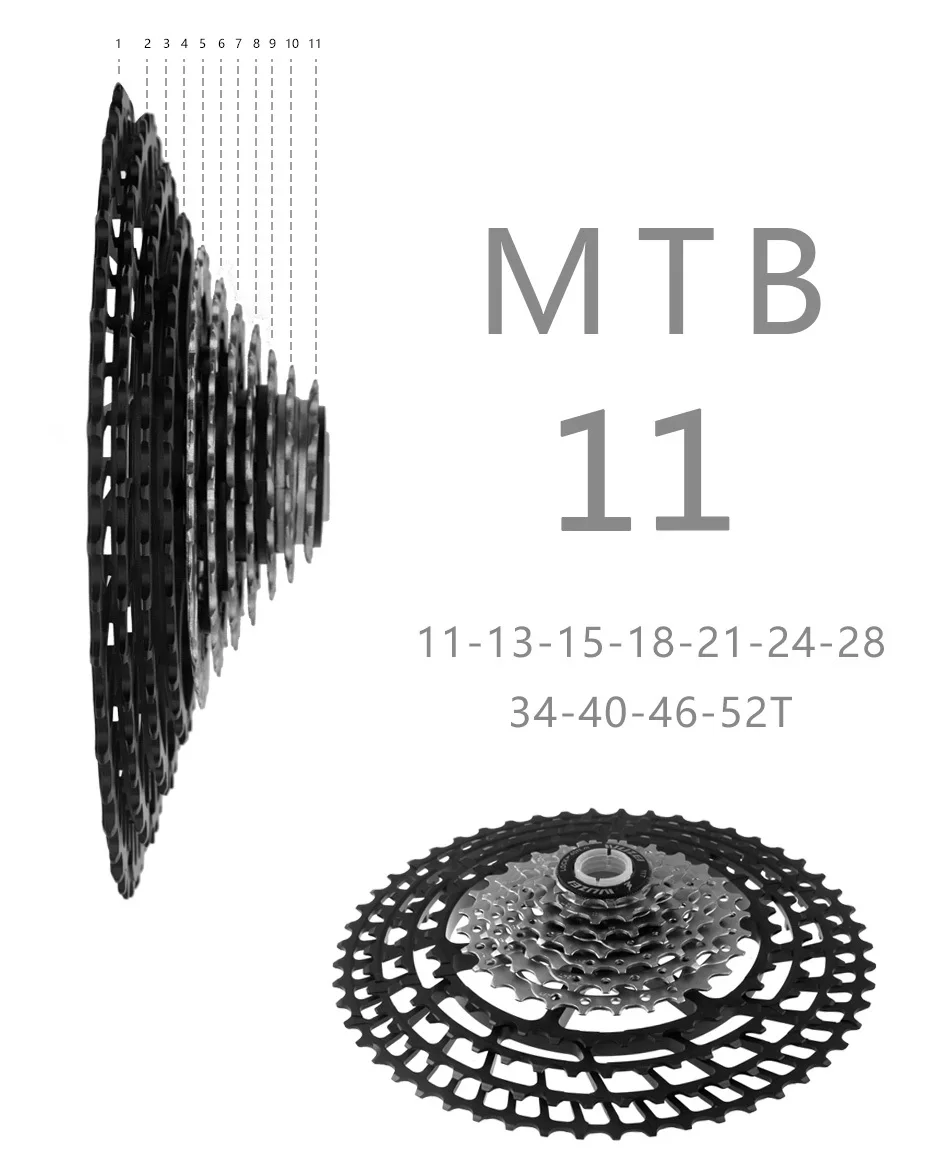 WUZEI MTB 11 скоростей 11-50T 11-52T кассета 365g Сверхлегкий велосипед свободного хода 11t Запчасти для велосипеда горный для Shimano M9000 M8000