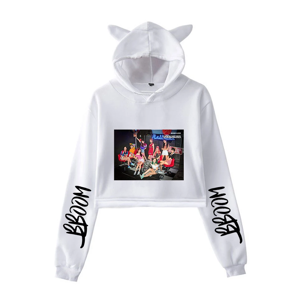MOMOLAND модный тренд sala Cat укороченный Топ для женщин Лето толстовки Толстовка Сексуальная Горячая Kpop Harajuku больших размеров 2XL