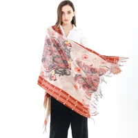 indian style women large wrap shawls cashew flowers print cashmere scarf luxury female retro tassel blanket scarves for autumn