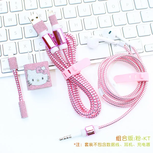 6 Мультфильм USB Зарядное устройство кабель протектор Diy набор с намотки кабеля зарядные наклейки спиральный usb-шнур с зарядным устройством для iphone 7 5 6 6s 8 - Цвет: 6