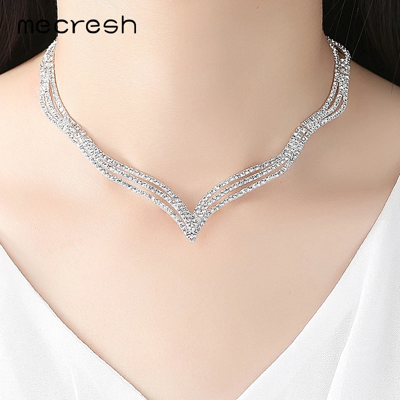 Mecresh простые Кристальные Свадебные Ювелирные наборы серебряного цвета стразы
