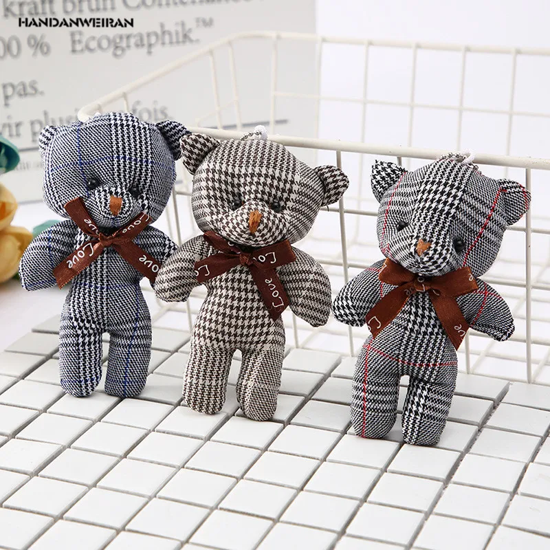 

HANDANWEIRAN 1Pcs PP Cotton New Hot Striped Plaid Fabric Bear Plush Animals Toys Cartoon Cute Small Pendant Plush Doll Toy Gifts