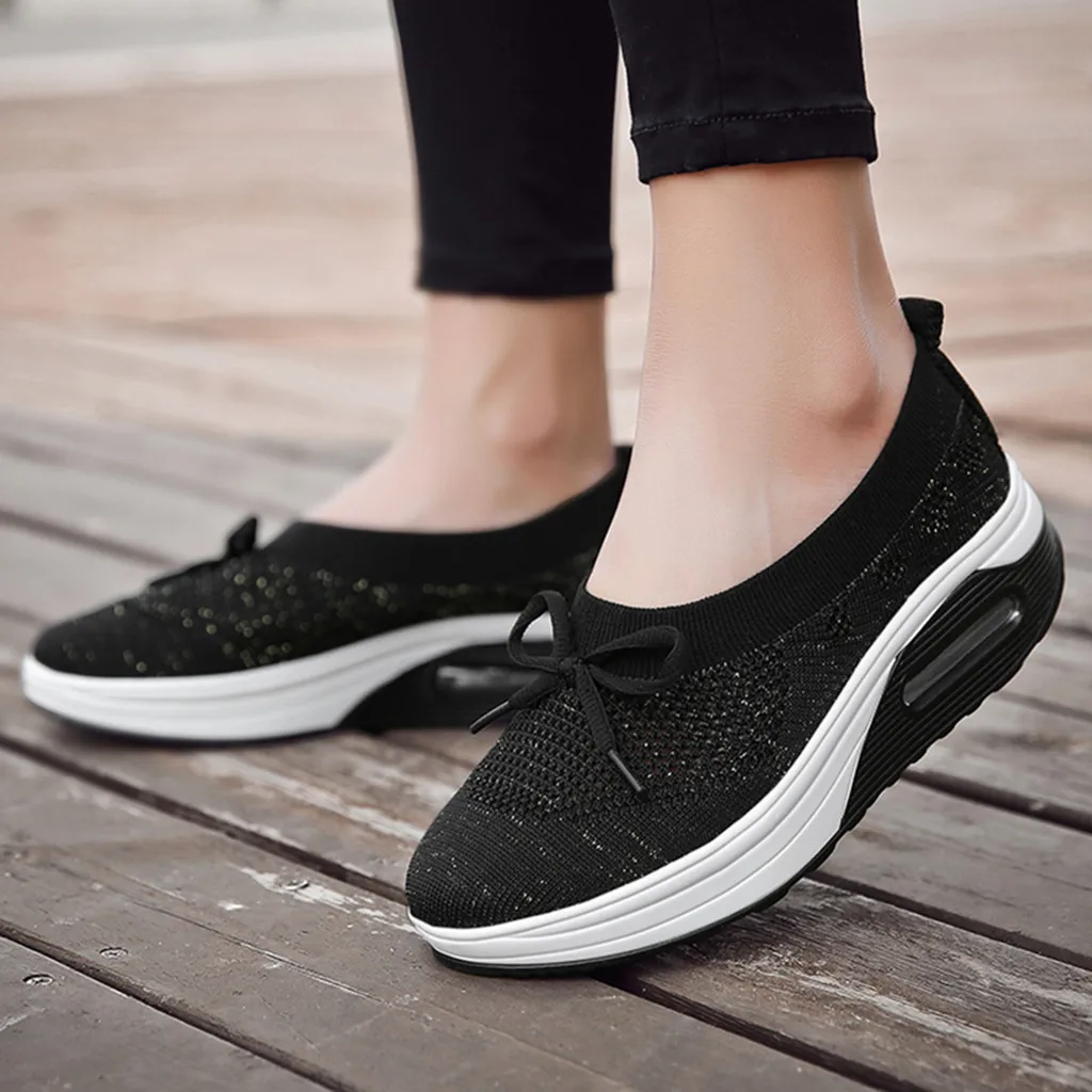 Для женщин кроссовки Для женщин туфли на танкетке дышащие Лоферы Zapatillas mujer толстая подошва пожать обуви Женская обувь# G4