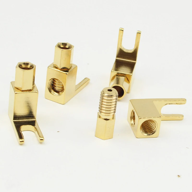 

8pcs brass Gold plated right angle Hifi audio speaker cable Y spade spade banana to spade adapter