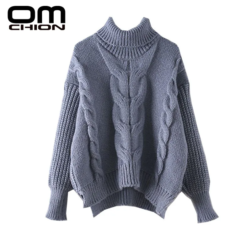 OMCHION Pull Femme зима корейский Водолазка твист толстый свитер Женский Повседневный свободный Сплит осенний пуловер ленивый джемпер LMY124