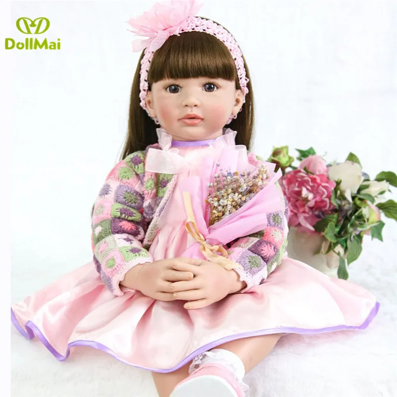 

60 см Силиконовая виниловая кукла для новорожденных, 24 дюйма, принцесса, девочка, малыш, живая, Bebes Reborn menina boneca, Детская кукла, подарок на день р...