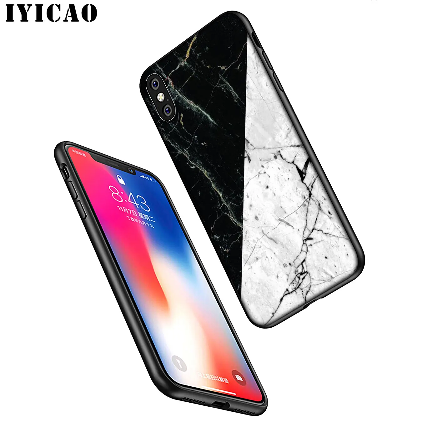 IYICAO Gold black white Marble Soft Silicone Phone Case for iPhone XR X XS 11 Pro Max 6 6S 7 8 Plus 5 5S SE TPU Black Cover |