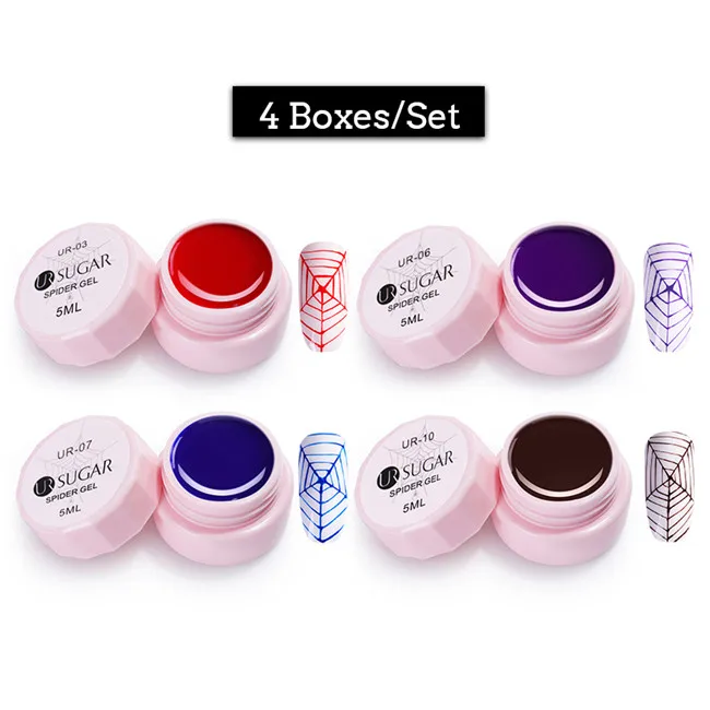 4pcs set2 Ur Sugar 5 мл паук гель для ногтей креативный проволочный рисунок лак для ногтей точка к линии Гель-лак для живописи тянет шелк паук дизайн ногтей - Цвет: 4pcs set2