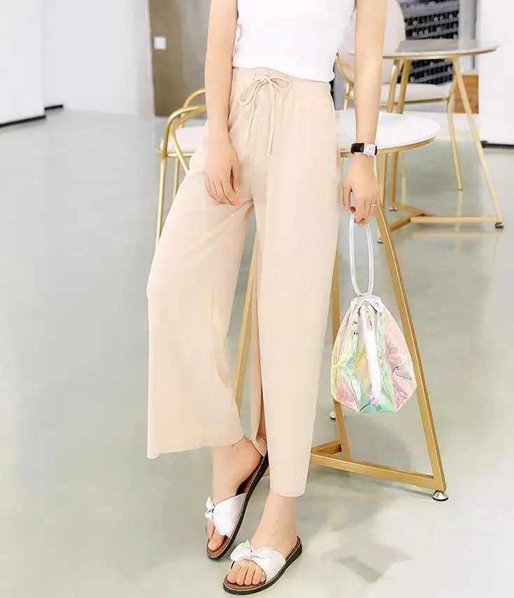 Women Thin Knitted Flare Pants Wide Leg Delicate Elastic Lady Loose Trousers Gril Casual Pant Broad Hang Well Big Size | Женская одежда