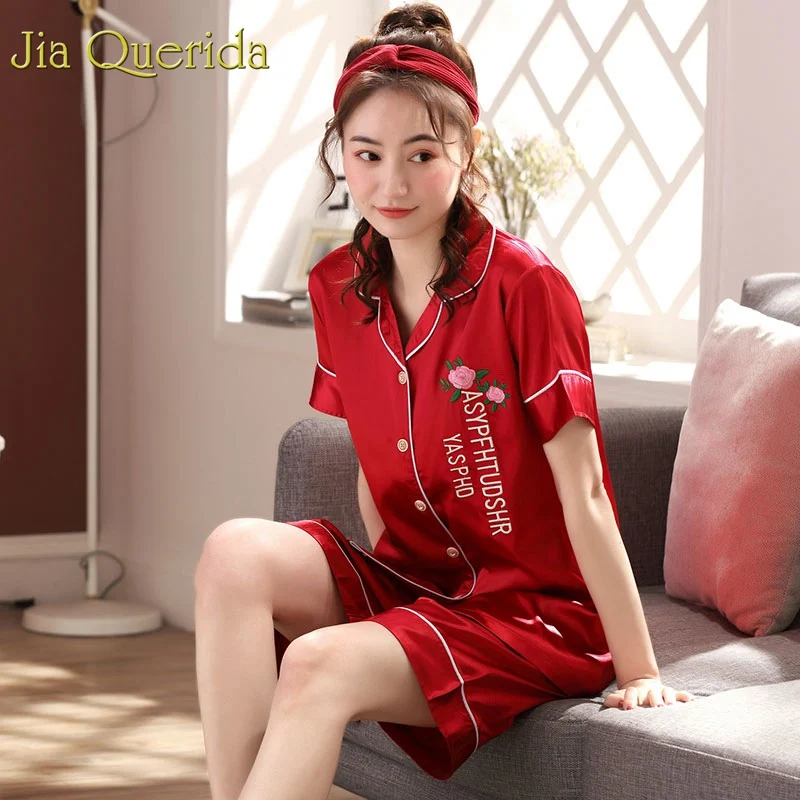J & Q Pjs Женская атласная одежда 2019 Новая мода купель спальный костюм короткий