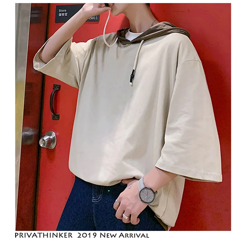 Privathinker Лоскутная футболка с капюшоном Homme негабаритная лето 2019 мужские