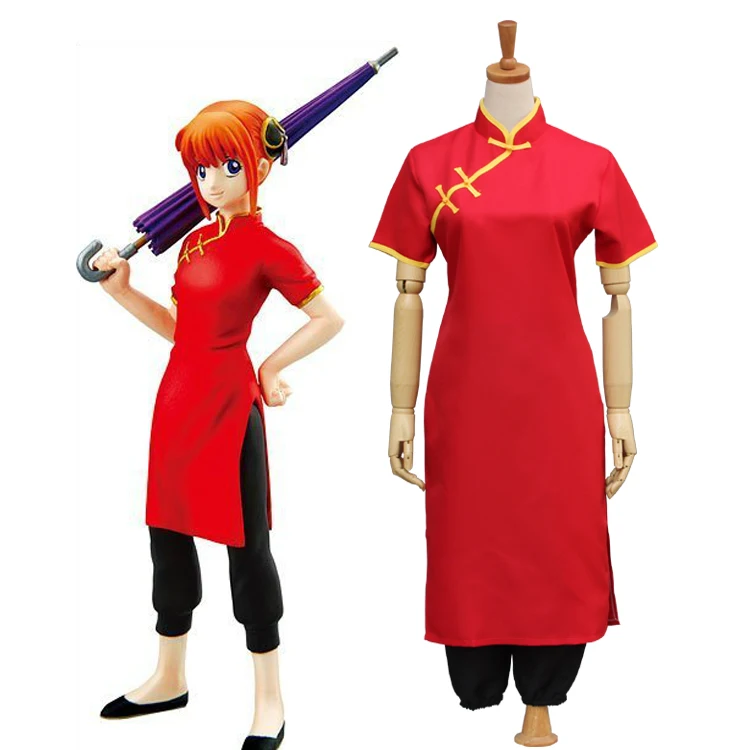 

Gintama Silver Soul Kagura Cosplay Costume Women Short Sleeves Cheongsam the Chinese Dress Pants Kimono Uniform Suit