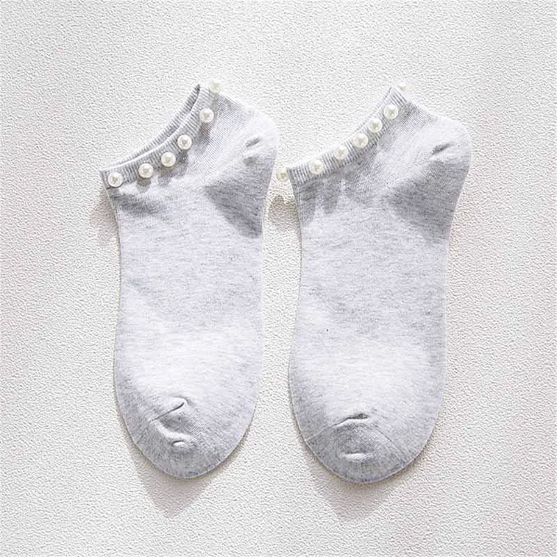 gray 1 pairs Стиль Повседневное дамы девушки короткие носки шарик носки чулочно-носочные Карамельный цвет носки Лидер продаж Для женщин хлопок прекрасный блестящая жемчужина носки - Цвет: gray 1 pairs