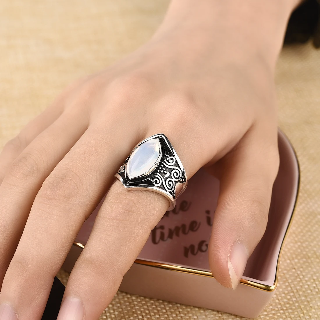 Indian Man Rings Female Moonstone Finger Vintage Silver Women Moon Ring Jewelry grosse bague argent | Украшения и аксессуары