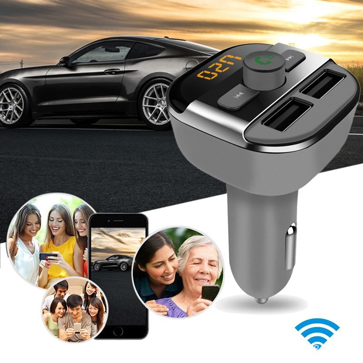 BT20 Dual USB 4 0 + 2.1A автомобильное зарядное устройство Bluetooth fm передатчик светодиодный