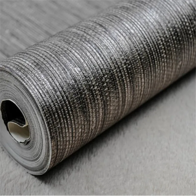 Соломенные Серебристые ПВХ обои бежевые простые Роскошные Современные