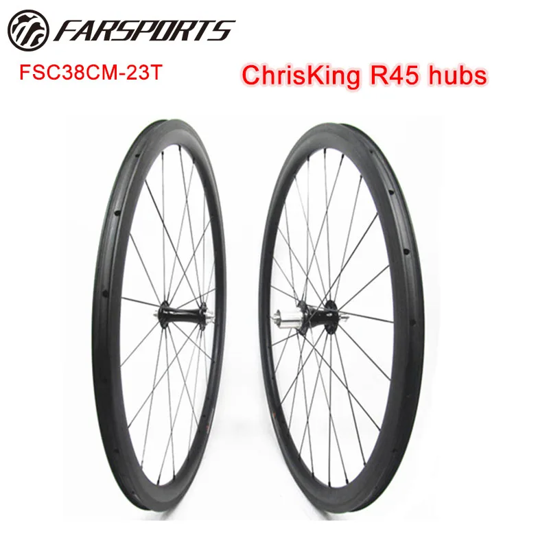 

38 мм x 23 мм клинчер бескамерные готовые ступицы Chris King & Sapim cx-ray спицы, Farsports toray Углеродные велосипедные колеса с 20h 24h