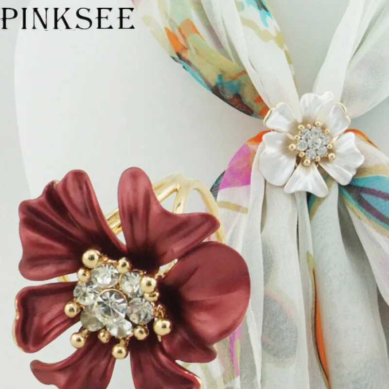PINKSEE модный шикарный женский Кристалл шарф кольцо цветок пряжка Держатель клипса
