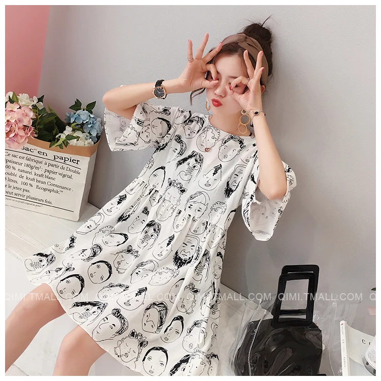 Летняя мода для беременных и кормящих платье Высокая Талия корейский Грудное