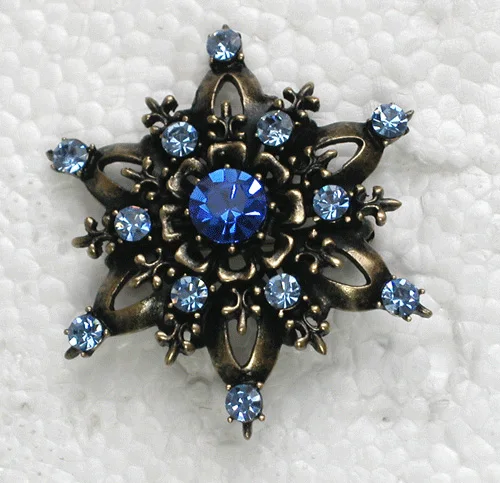 

Antique Bronze Blue Rhinestone Flower Pin brooches C461 B4