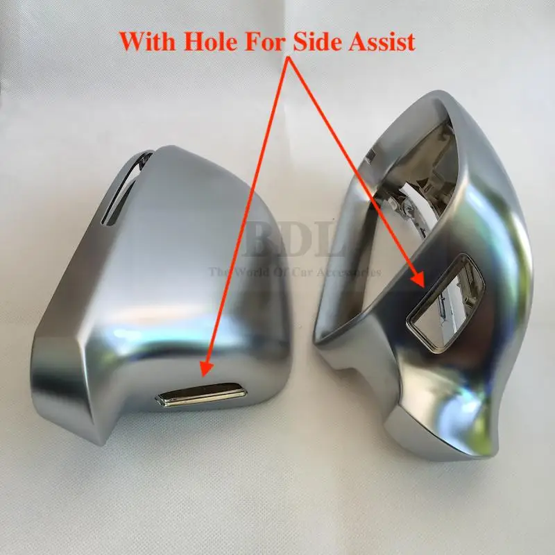 With SideAssist Hole BODENLA матовая хромированная зеркальная крышка боковое зеркало заднего вида крышка S Line для Audi A4 B8 A6 C6 A5 8T Q3 A3 8P - Цвет: With SideAssist Hole